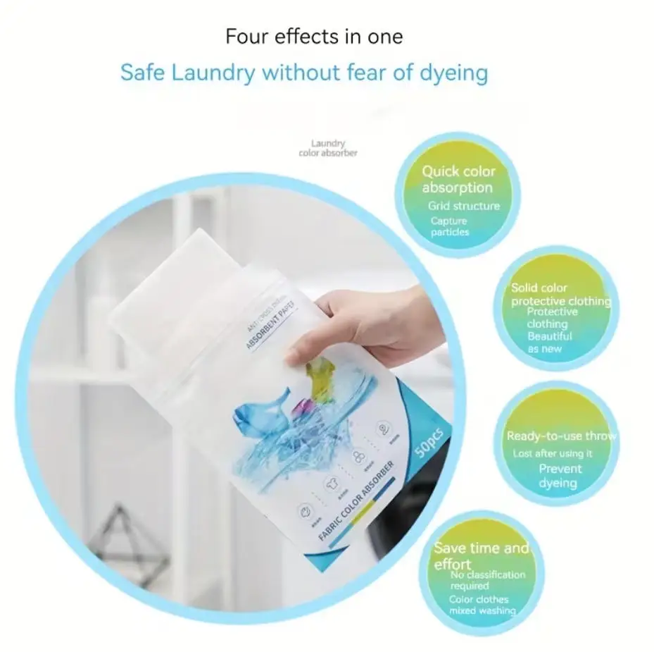 50/500PCS Color Absorbing Film Laundry Film Anti Dye Paper Dye Capture Anti Transfer Laundry Paper Mixed Washing Protection