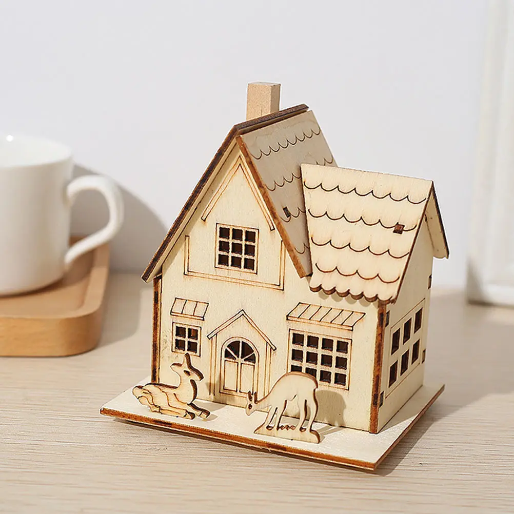 Decoración navideña para el hogar, artesanía de madera luminosa, estructura exquisita, adorno para chimenea de escritorio, uso seguro y conveniente, 2 uds.