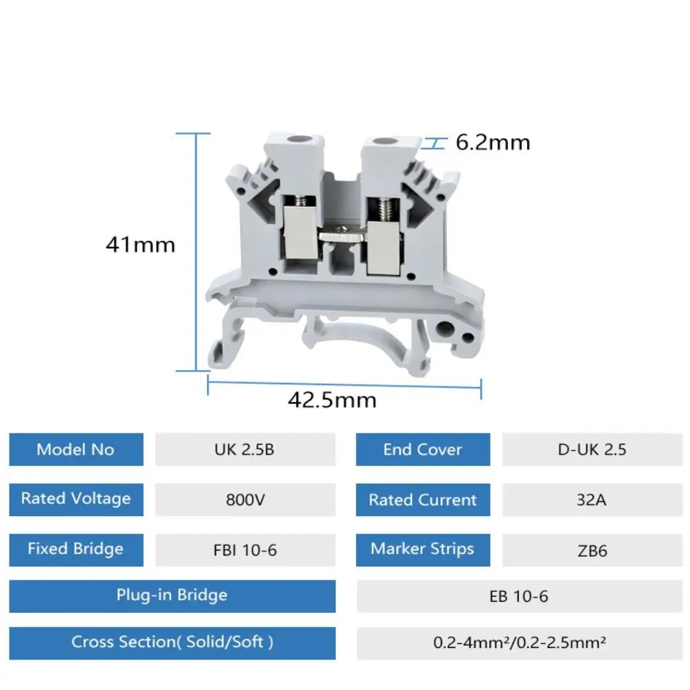 Screw Connection Strip Block Terminal Block Cable Connector Din Rail Terminal Block Electrical Wire Conductor Screw Clamp