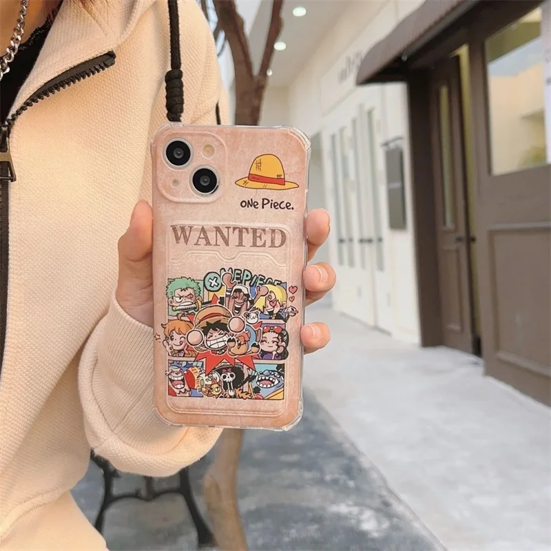 

3D Anime Cute Cartoon O-One P-Piece Luffy Wallet card bag Soft Phone Case For iPhone 11 12 13 14 15 16 Pro Max Lovely Back Cover