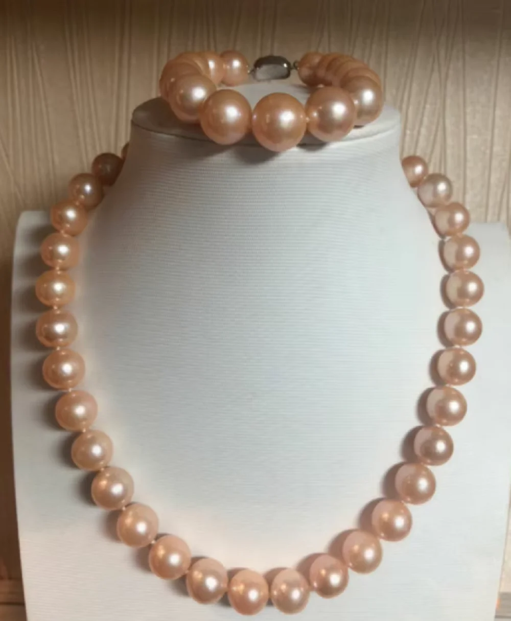 

A set of pearl necklace AAA8-9mm 9-10mm natural South Sea round pink pearl necklace 18 inch &bracelet 7.5-8 inch 925s