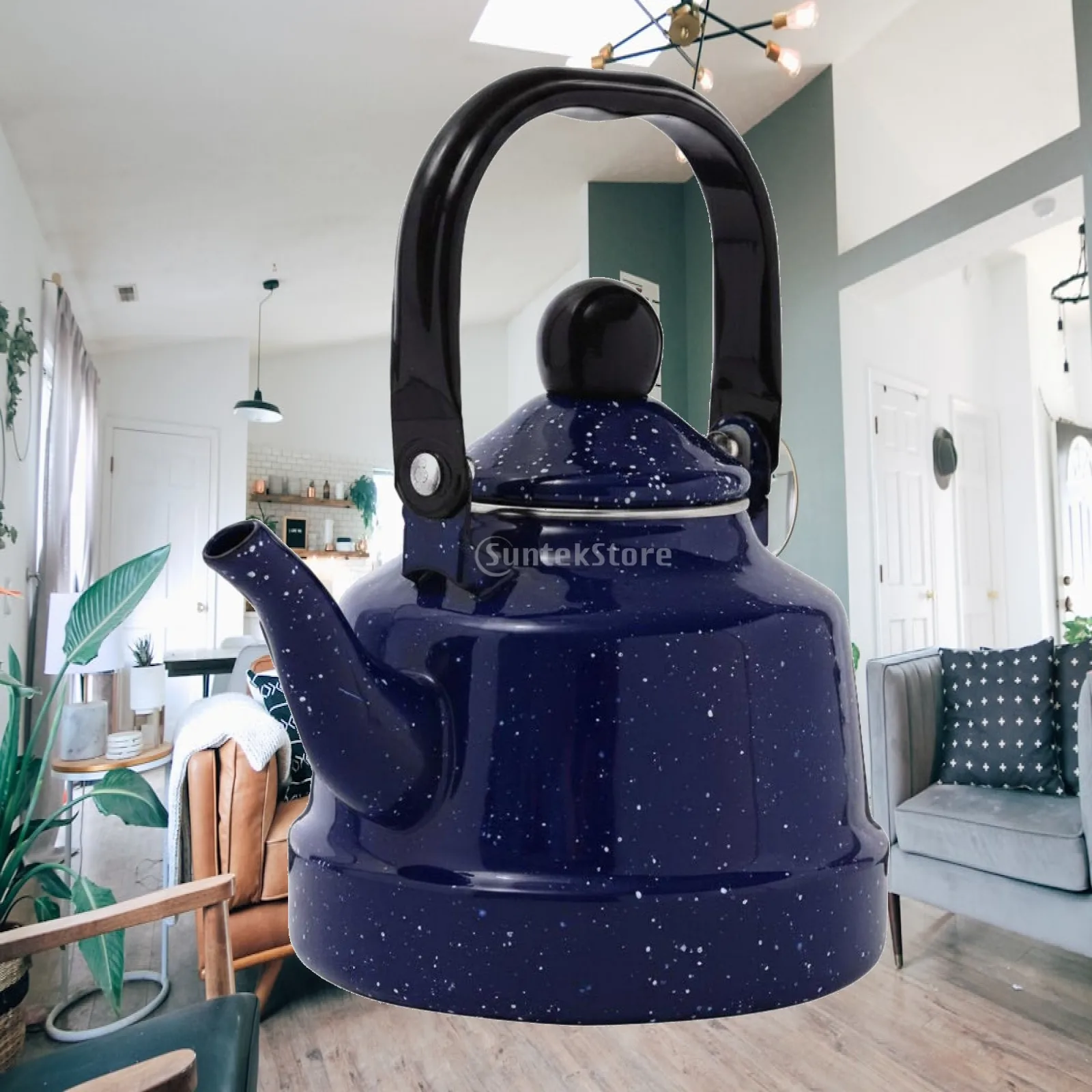 Starry Enamel Kettle Portable Water Jug Retro Teapot with Tight Lid Sturdy Handle for Induction and Stove Top Boiling