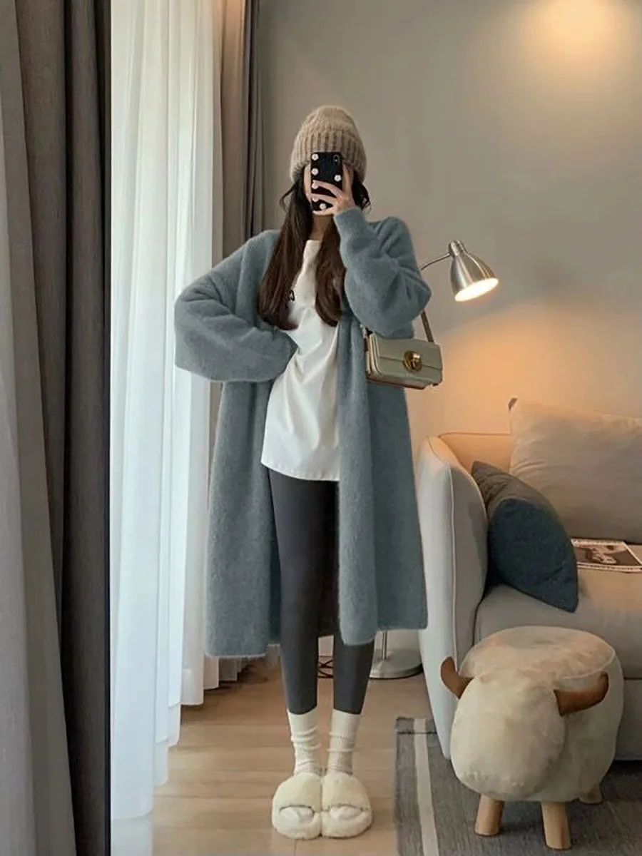 

Mid-Long Cardigans Woman Long Womens Summer Soft Lettuce Kintted High-End Hip-Hop Pattern Crop Lapels Slim-Fit Rhinestones Daily