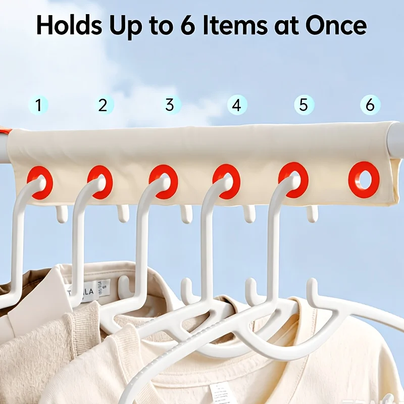 1Pc 6-Hole Foldable Windproof Laundry Hook Strip Multi-Purpose Towel Rod Space Saving Clothes Storage Rack For Home Bathroom