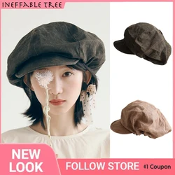 Japanese Style Natural Persimmon Sun Dyed Large Version Cloud Octagon Cap Men Women Four Seasons Retro-matching Beret Artist Hat