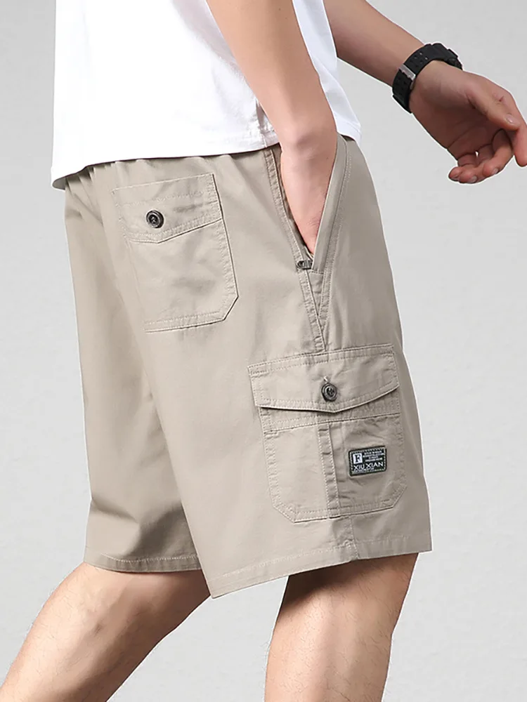 2024 Summer New Men\'s Solid Color Shorts 100% Cotton High end Beach Workwear Pants Motorcycle Trendy Men\'s Lace up Large Size