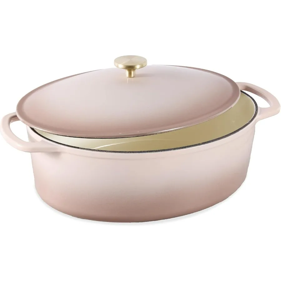 

Овальная холщовая печь с эмалью емкостью 7,5 литра, сверхпрочная, предварительно приправленная для выпечки, приготовления пищи с боковыми ручками — грибной бежевый