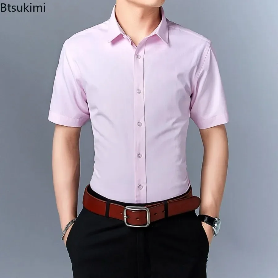 قمصان رجال الأعمال عادية كم قصير الصلبة فستان نحيل قمصان الكورية زر حتى التلبيب بلوزة الرجال قمصان رسمية حجم كبير 7XL #4