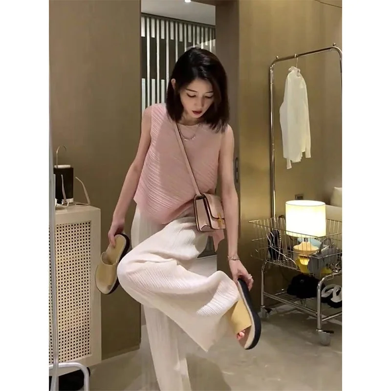 

Summer 2025 New Arrival Women's Fashion Anti-Aging Dress Elegant Wide Leg Pants Draping Sensation Fragrance Style Set