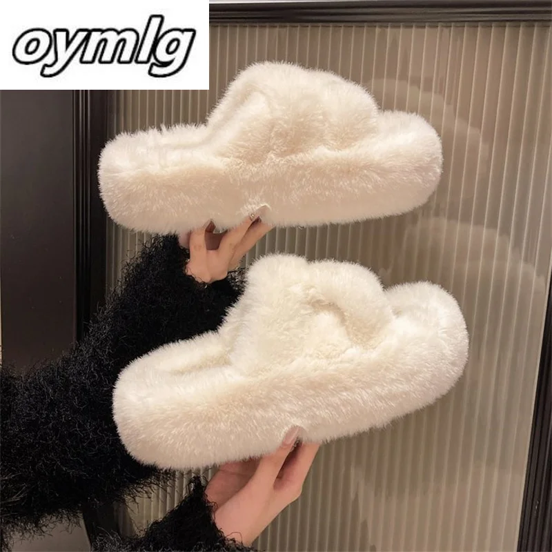 2024 New Cross Versatile Fashion Simple Flat heeled Woolen Slippers