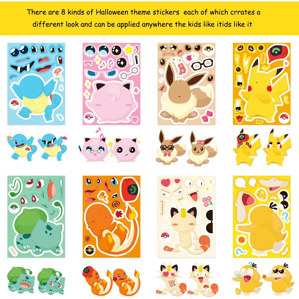 Pokemon DIY Puzzle Sticker Birthday Decoration Pikachu Make A Face Stickers Pokemon Sticker Kids Toys Boys Gifts Party Supplies