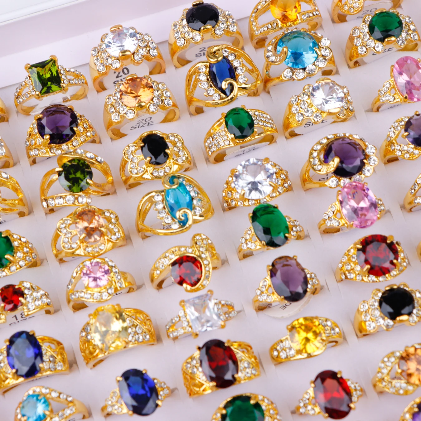 10pcs Shimmering Zirconia Rhinestone Vintage Ring Set - Mix and Match Party Accessories in Multiple Styles and Colors