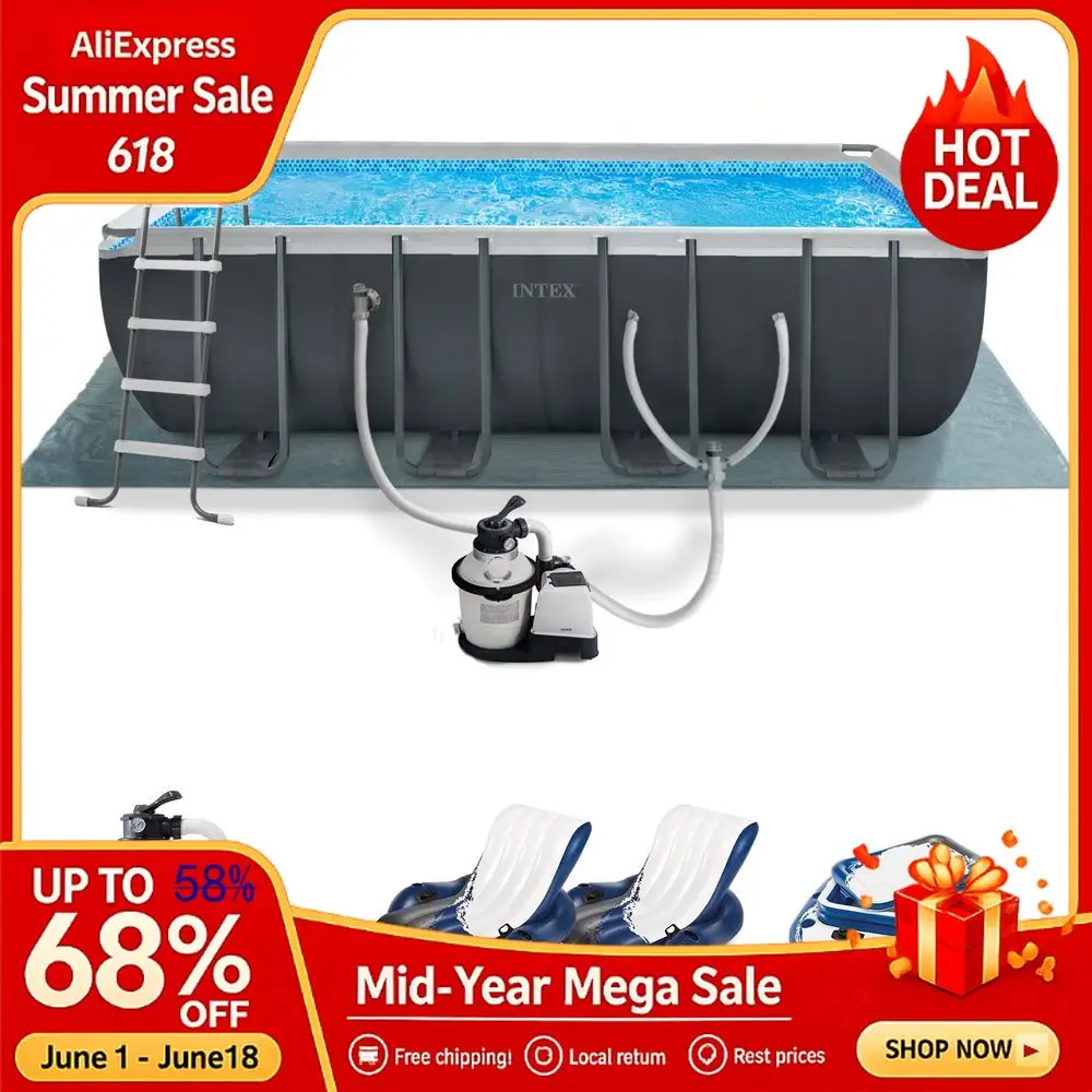 

18ft x 9ft x 52in Above Ground Swimming Pool Set with Sand Filter Pump, Inflatable Lounge Pool Recliners 2Pac, Custom