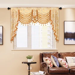 1pc European Luxury Style Jacquard Fabric Waterfall Curtain Valance,Rod Pocket,Gold 2 Swag Valance for the Home Decoration