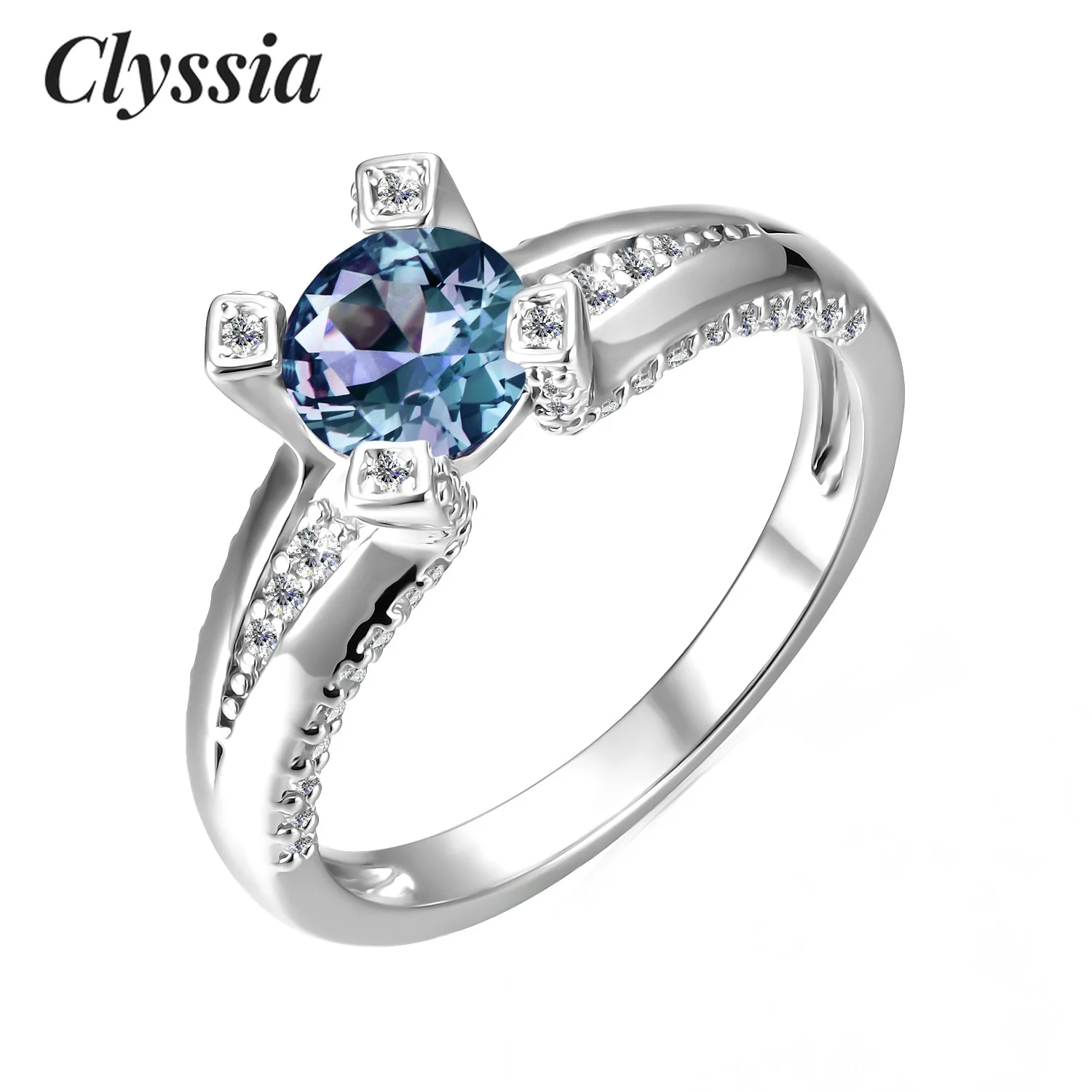 

CLYSSIA 925 Sterling Silver Color Change Purple Gemstone Jewelry Wedding Engagement Alexandrite Ring for Women Jewellery