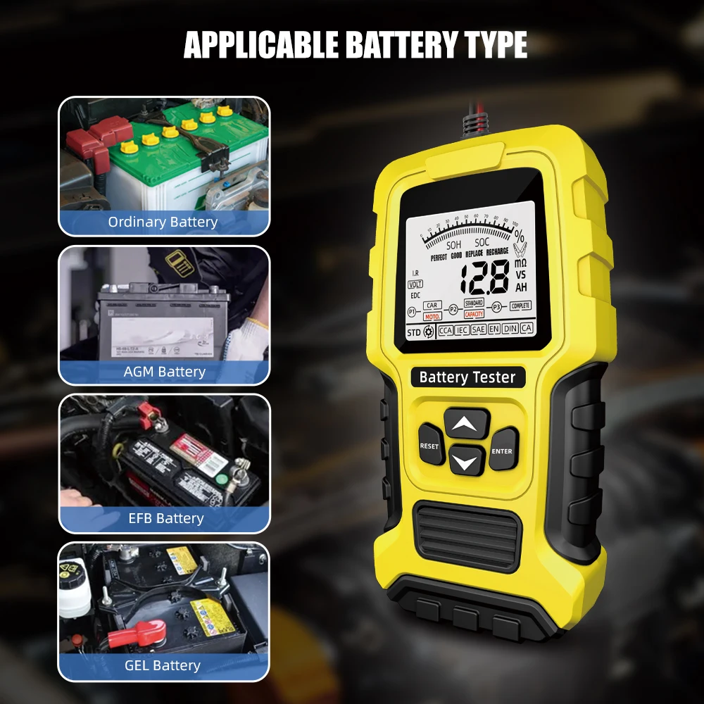 Probador de batería de coche de 12V y 24V, analizador de batería LCD, herramienta de prueba, escáner, analizador Digital de diagnóstico, probador para coche, camión y motocicleta