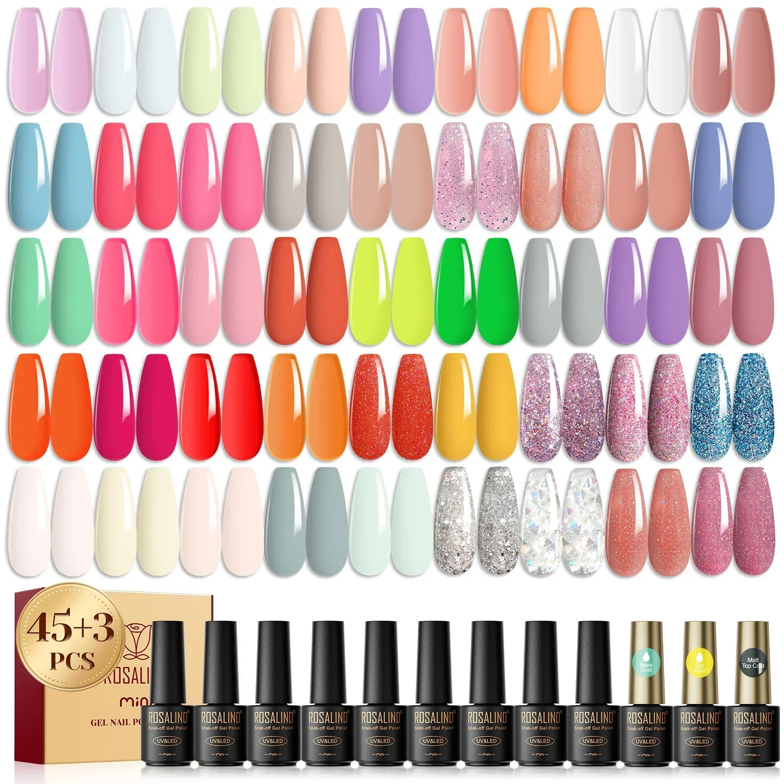 ROSALIND gel couture nail polish nail kits 48Pc Soak Off Varnish UV Semi Permanent gel nail polish base and top coat starter kit