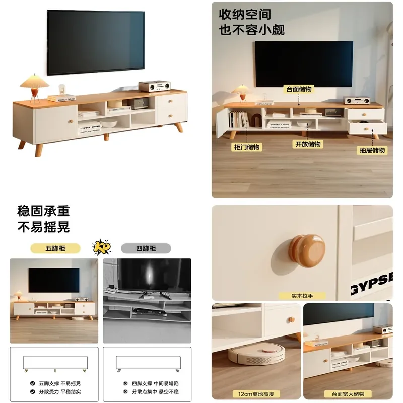 Modern Simple TV Cabinet for Small Apartment Living Room Floor Storage Unit Console Table with Locker Household Furniture