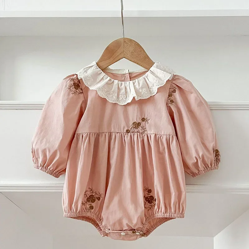 2025 New Spring Girl Party Dress Baby Girl Romper Long Sleeved Cotton Flower Embroidery Kids Princess Dresses Sister Clothes