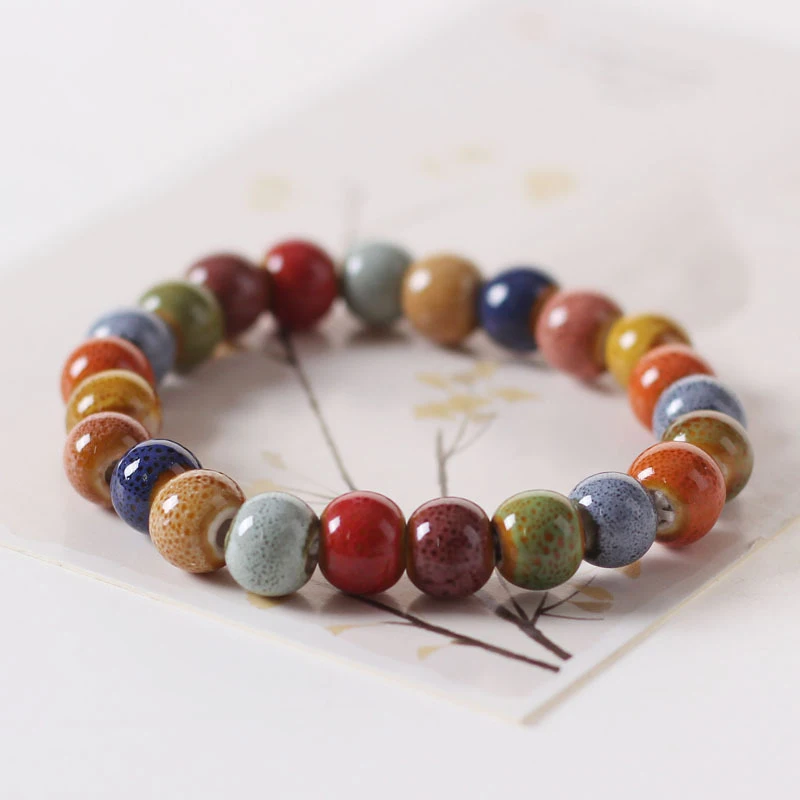 Ethnic Style Fashion Glaze Ceramic Beaded Dainty Bracelet Strand Bracelet Multicolor Elastic Shell/Fruit/Bone Shape Ceramic Bead