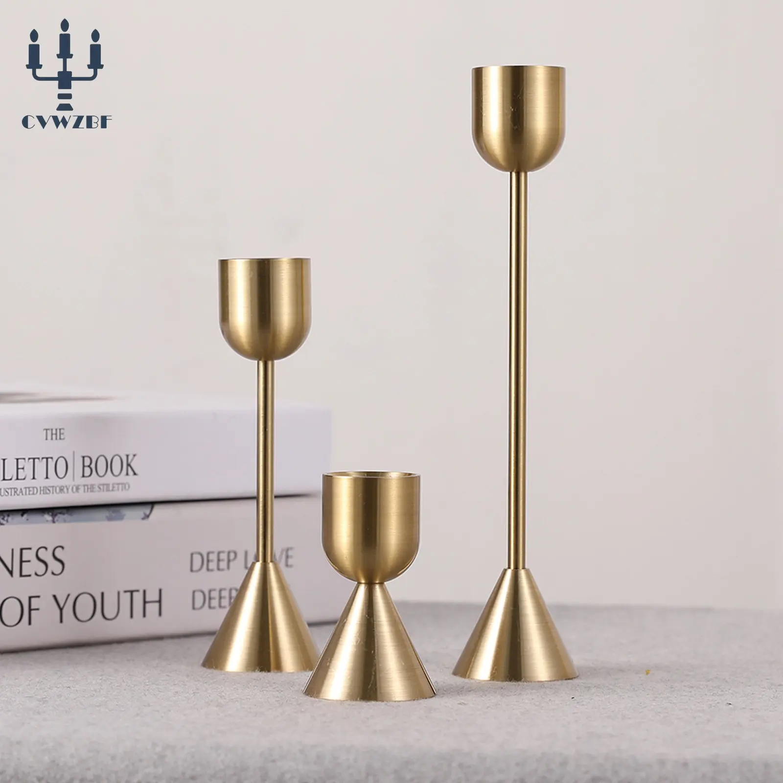 3Pcs/Set European style Metal Candle Holders Simple Golden Wedding Decoration Bar Party Living Room Decor Home Decor Candlestick