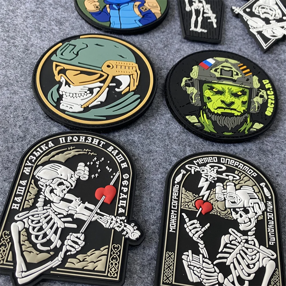 Russian Chevron 3D PVC Tactical Skull Patch Corps Morale Badge Armband FOG Skeleton Backpack Hat Helmet Hook&Loop Accessories