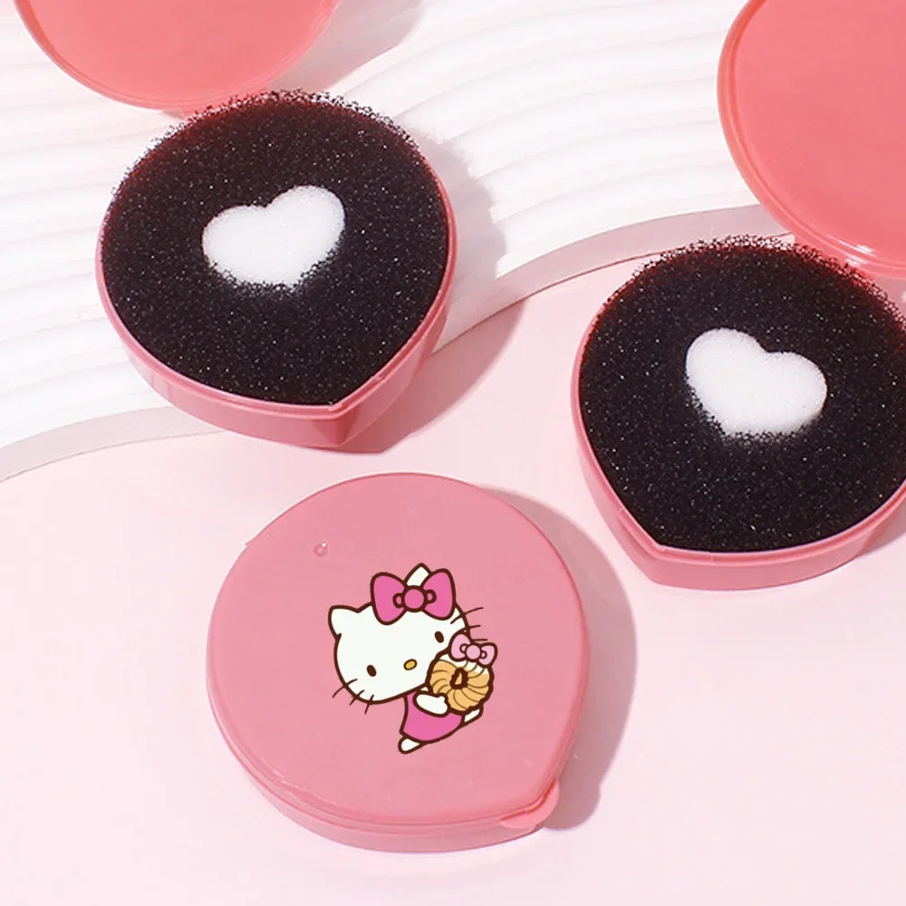 Caja de limpieza de brochas de maquillaje Hello Kitty, esponja de limpieza en seco, cepillo portátil para sombra de ojos, limpiador de polvo Residual, herramientas de fregado