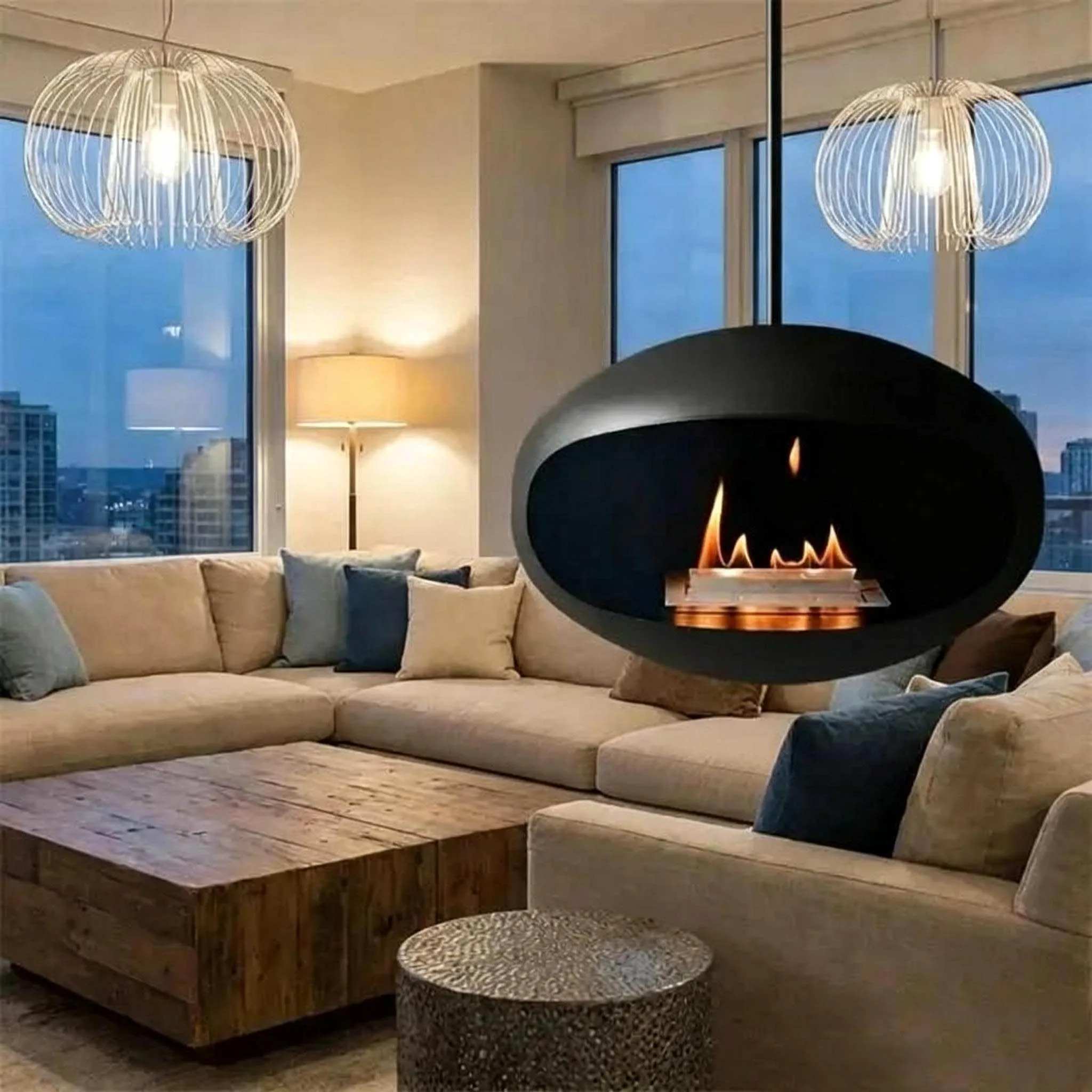 American Hanging Chimeneas Nordic Home Heating Decoration Designer Outdoor Heating Stove Living Room Porch Real Fire Fireplace