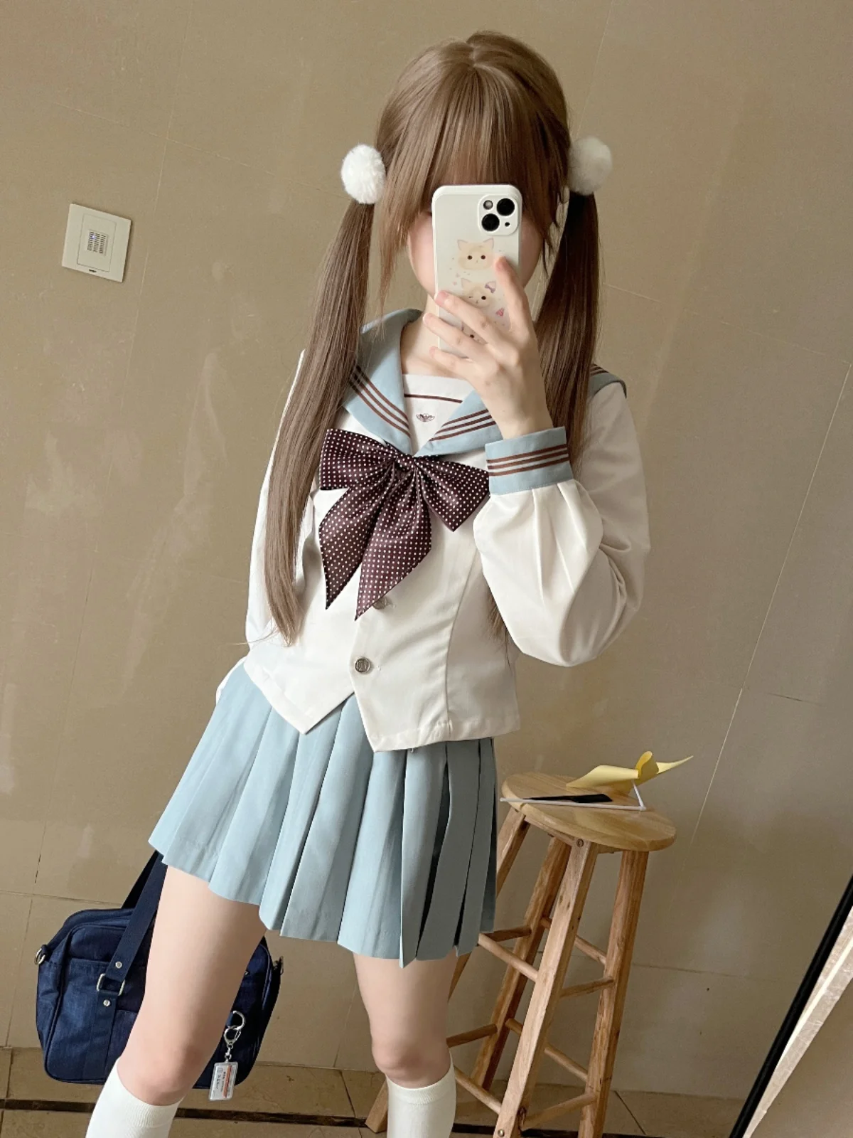 Original Mint Milk een ยาว Sve ชุดกะลาสีชุดเอว Cinching Slimming JK orm โรงเรียน orm Mid-Term แบรนด์จีน