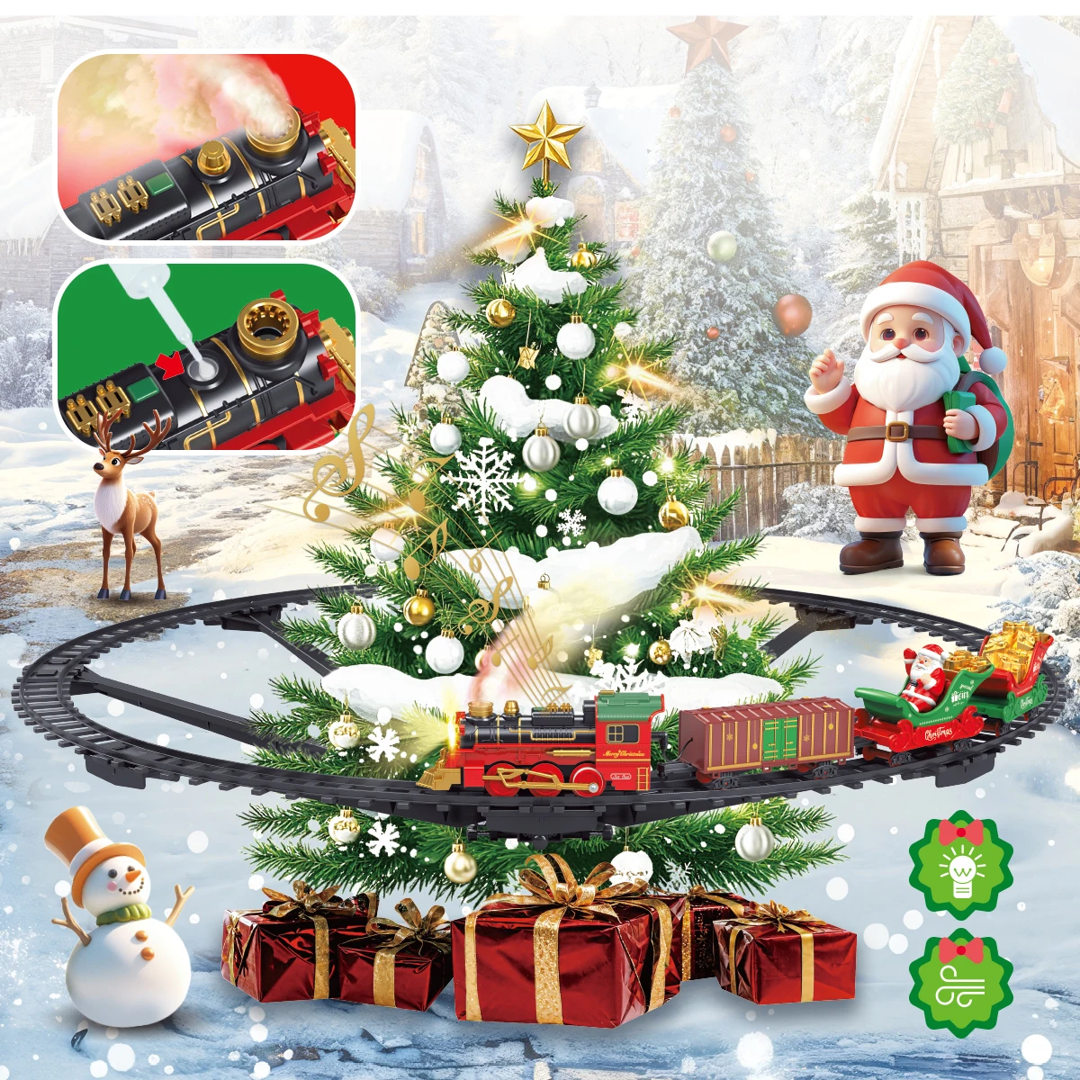 Christmas Tree Track Spray Train Toy with Sound and Light Effects - Interactive Gift for Kids