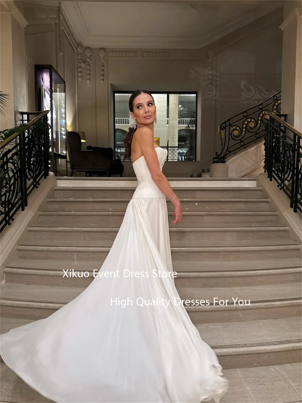 Xikuo querida uma linha vestido de casamento flowy chiffon vestido de noiva plissado sem mangas árabe saudita vestidos de novia personalizado