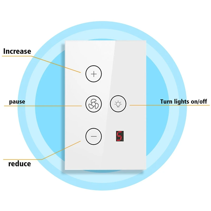 B03C-Tuya Wifi Five-Speed Fan Light Switch Thyristor Speed Adjustment Touch Panel Switch Remote Control