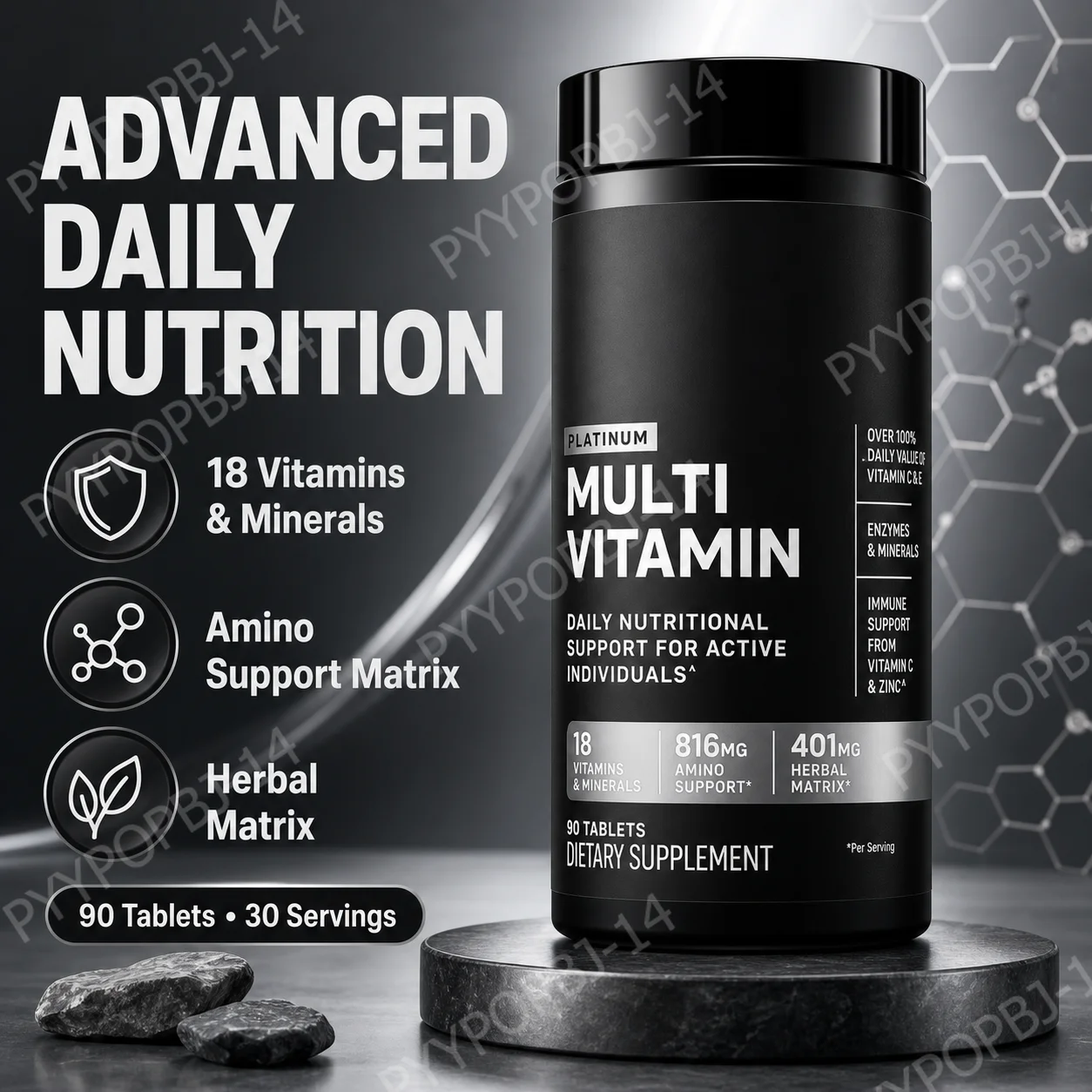 Platinum Multivitamins for Men and Women Immune Support 18 Vitamins and Minerals Including A C D E B6 B12 90 Tablets