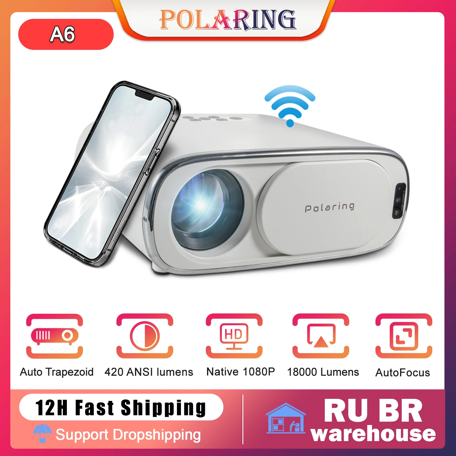 

Polaring A6 1080P 4K Digital Projector Video Projetor 2.4&5G Full HD 18000 Lumens Home Cinema Office Proyector Camping Projecter