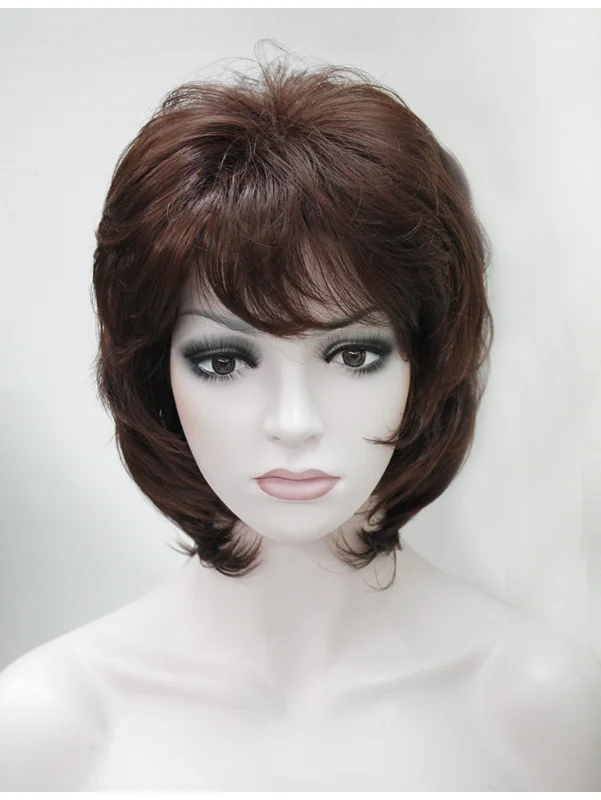 Women Wig Short Brown Curls Classic Synthetic Hair Wigs