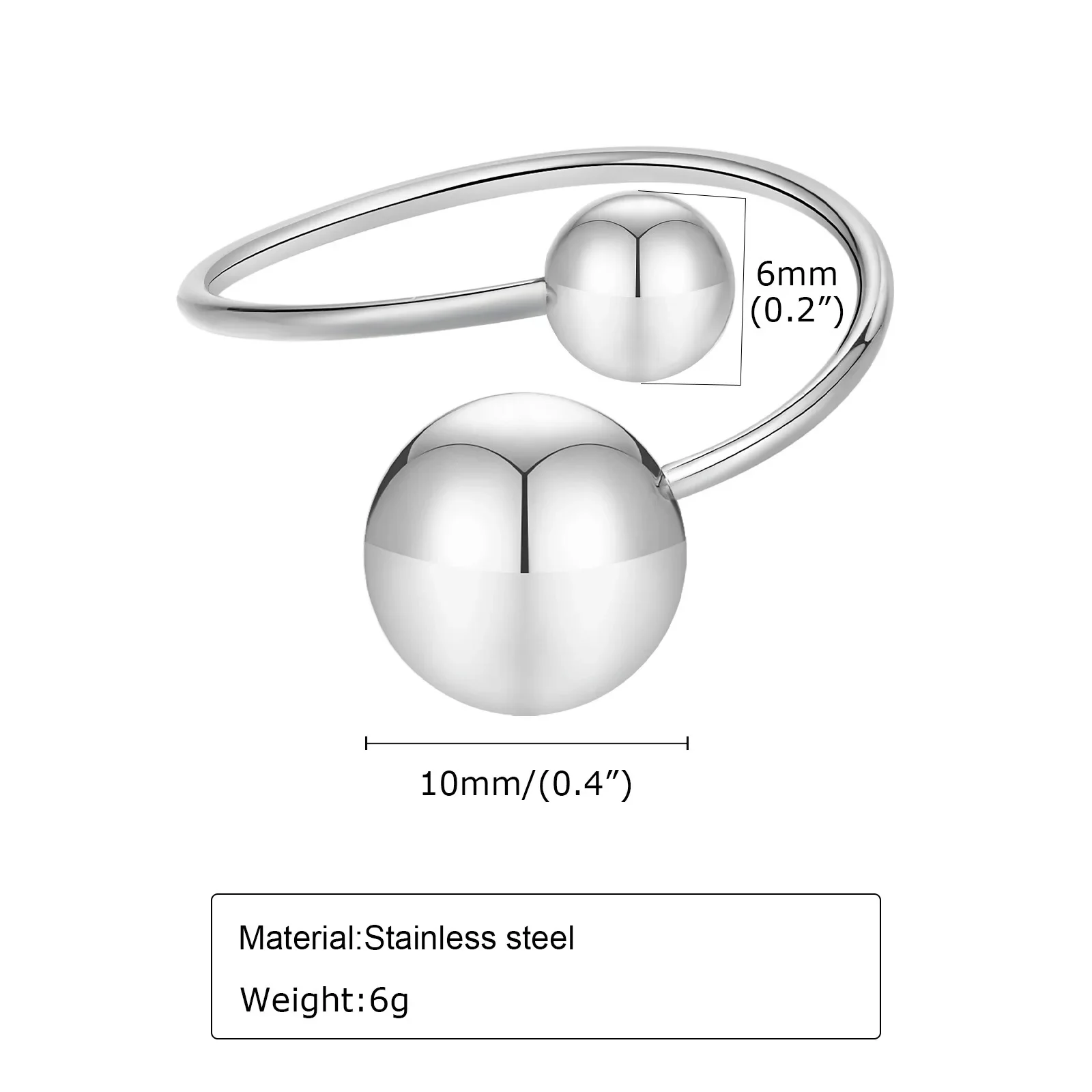 Anillo No Fade Stainless Steel Double Ball Adjustable Open Spheres Wrap Around Ring For Women Asymmetrical Jewelry Accessory