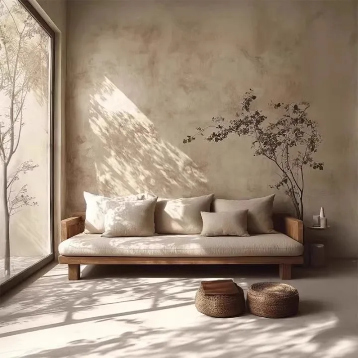 Homestay home living room retro wabi-sabi wind solid wood sofa