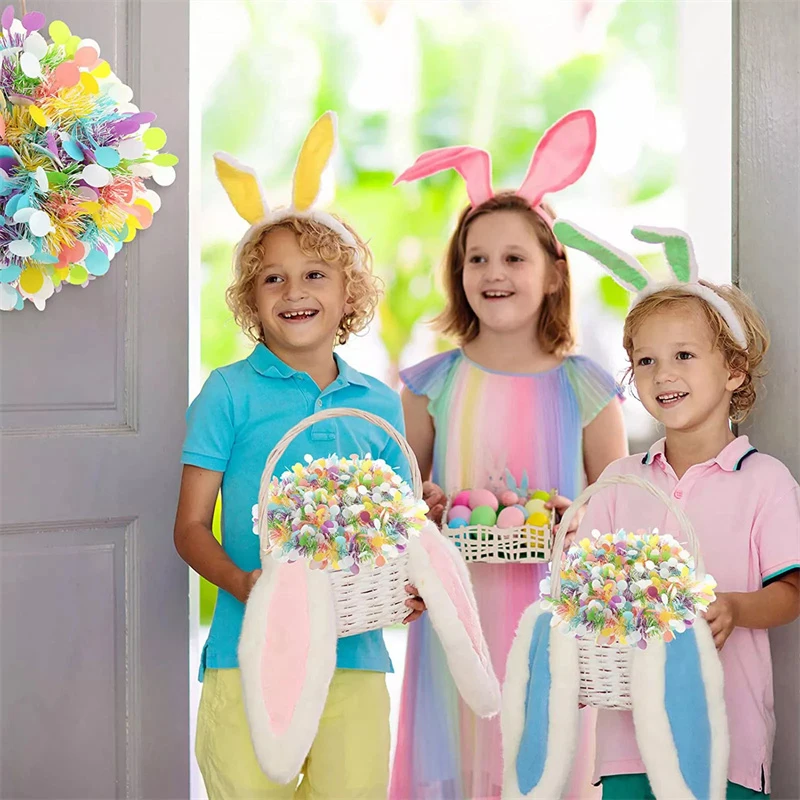 2m Easter Day Party Colorful Stripes Scene Arrangement Colorful Wool Stripes Tinsel Easter Hanging Ornament