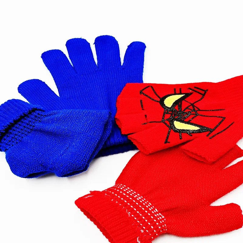 Spider Man Children's Student Knitted Printed Outdoor Clothing Warm Full Half Finger Two Piece Gloves Writing and Playing Games