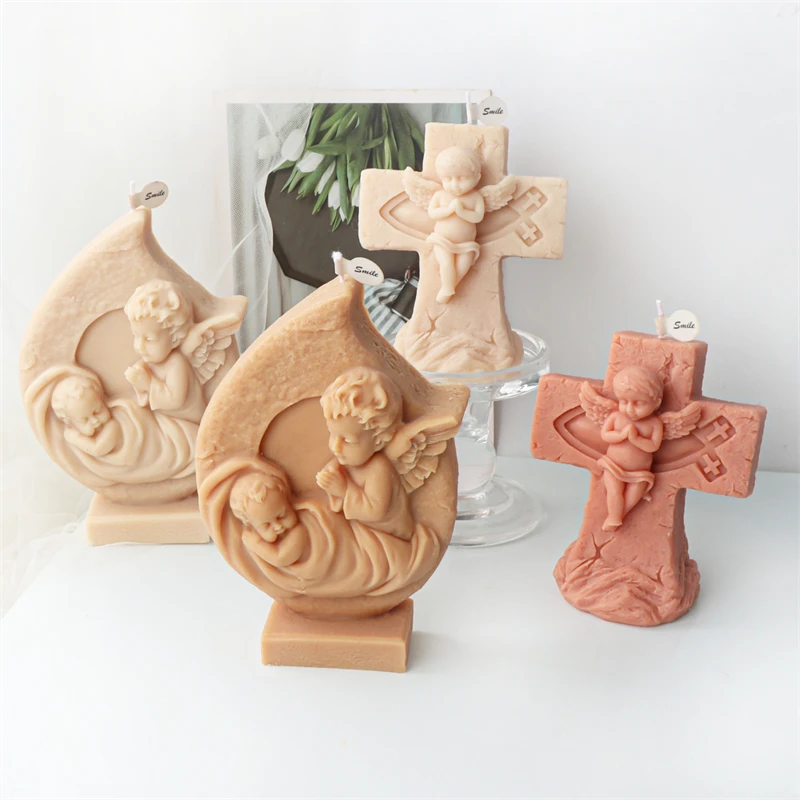 Large Prayer Angel Scented Candle Silicone Mold Handmade Angel Baby Soap Diffuser Stone Drops Glue Plaster Mold DIY Decoration