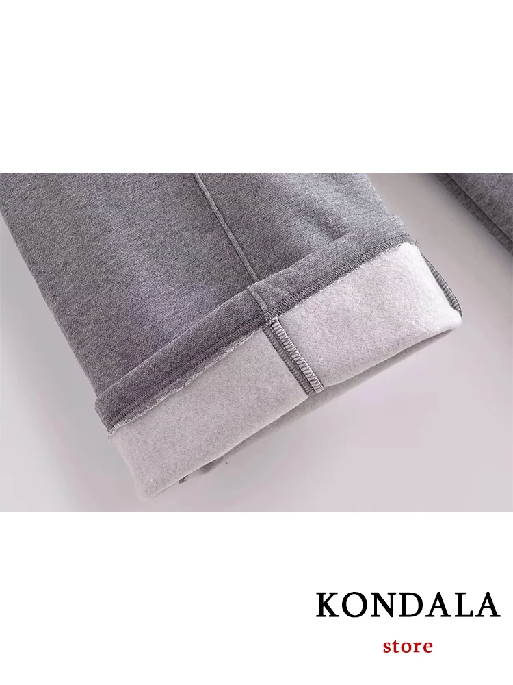 KONDALA Casual Gray Sports Women Suits Long Sleeve Zipper Jackets+Elastic Waist Wide Leg Pants Fashion 2023 Autumn Winter Suits