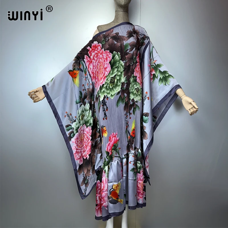 WINYI estate Pieghettato Elastico vestito allentato vacanza spiaggia copricostume maxi caftano abaya dubai abiti da festa di lusso boho donna Caftano