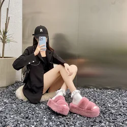 Furry Platform Slippers Women's Shoes Sandals Plush Slippers Women's Autumn and Winter Outer Wear Thick Bottom Home Cute Slipper
