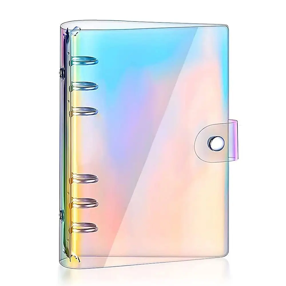 Button Closure Card Storage Diary Spiral PVC Notebook Cover Loose Leaf Folder Notebook Ring Binder Cover School Office Supplies