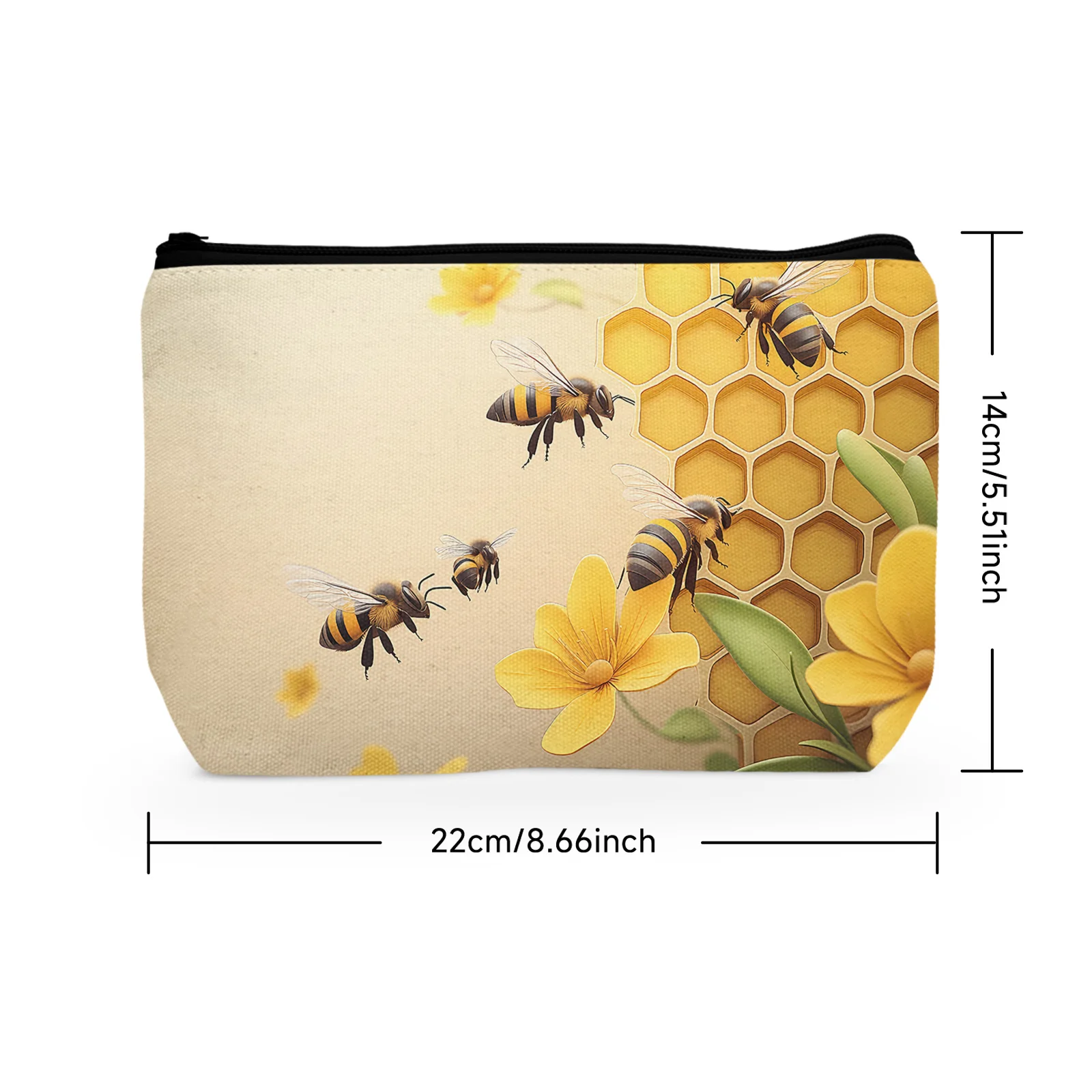 1Pc Bee Hive Cosmetic Bag Elegant Floral Women'S Cosmetic Bag Portable Cosmetic Bag With Zipper Best Gift For Friends And Sister