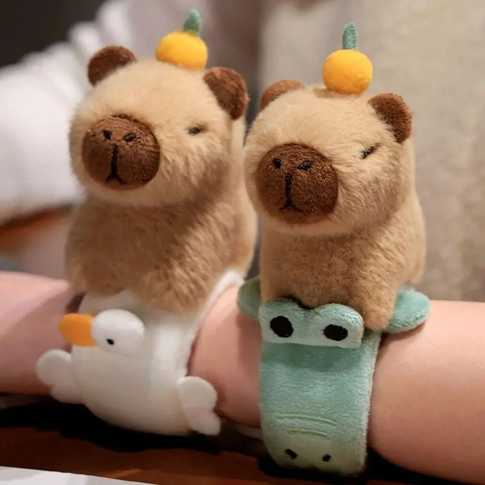 

With Orange Capybara Plush Slap Bracelet Clap Circle Toy Stuffed Animals Capybara Slap Snap Doll Toy Soft Cartoon