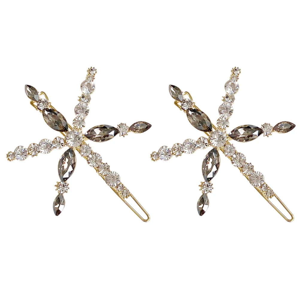 

2Pcs Fashion Snowflake Hair Clips Rhinestone Decorated Hairpins Elegant Headdress for Girls Women Comfortable Non Damaging Hair