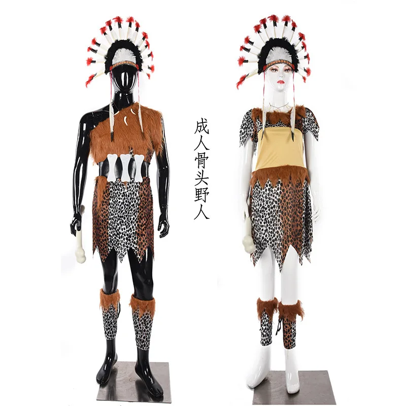 Halloween Cosplay Costume Stage Children's Caveman Costume Boys Costume Adult Indian Thin Caveman Performance Costume Suit 2024