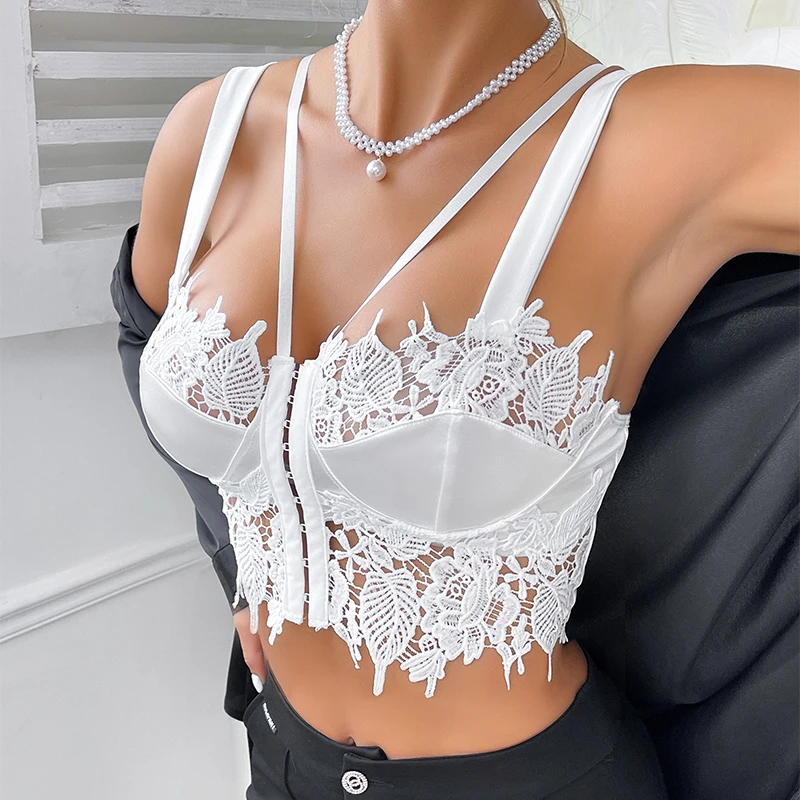 

Sexy Women's Clothing Trendy 2024 Hollow Out White Tight Corset Aesthetic Harajuku Cropped Top Female Sleeveless Short Tank Top