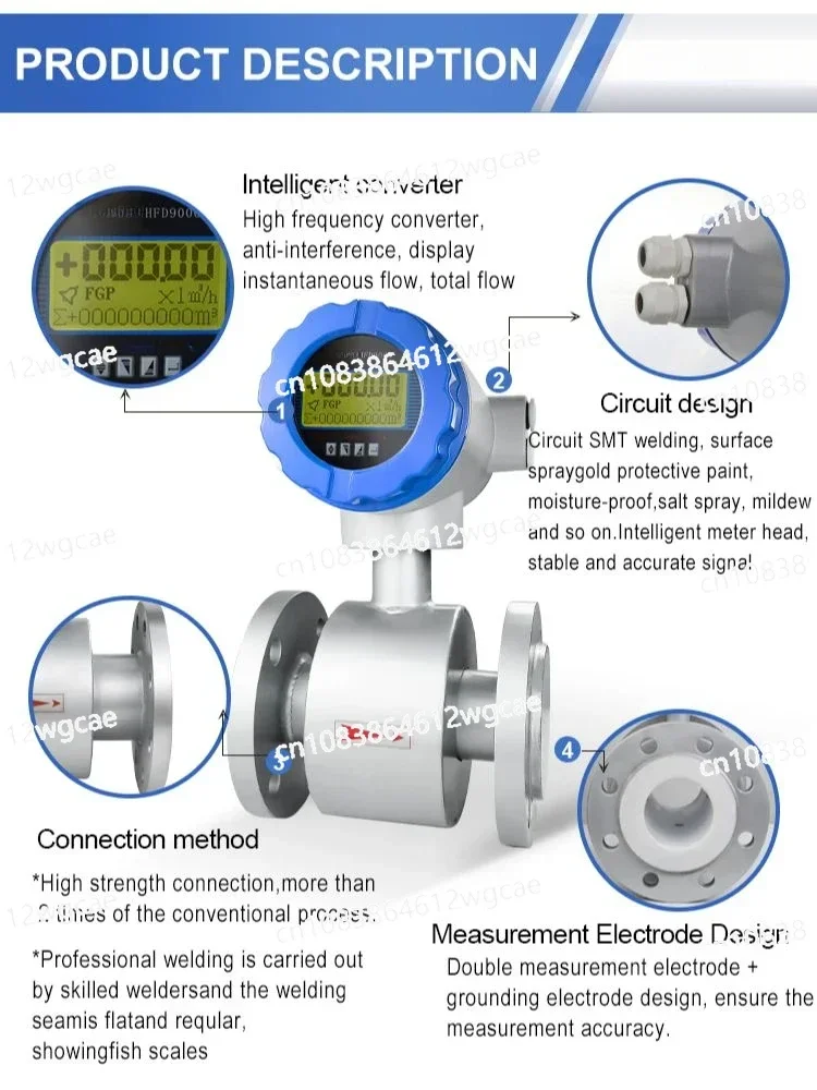 0.5% High Accuracy Electromagnetic Flow Meter for Juice Milk  Beer Sewage Waste Water Electronic Integrated Flow Meter 4-20mA